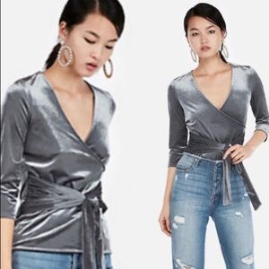 Express xOne Eleven velvet ribbed tie front blouse